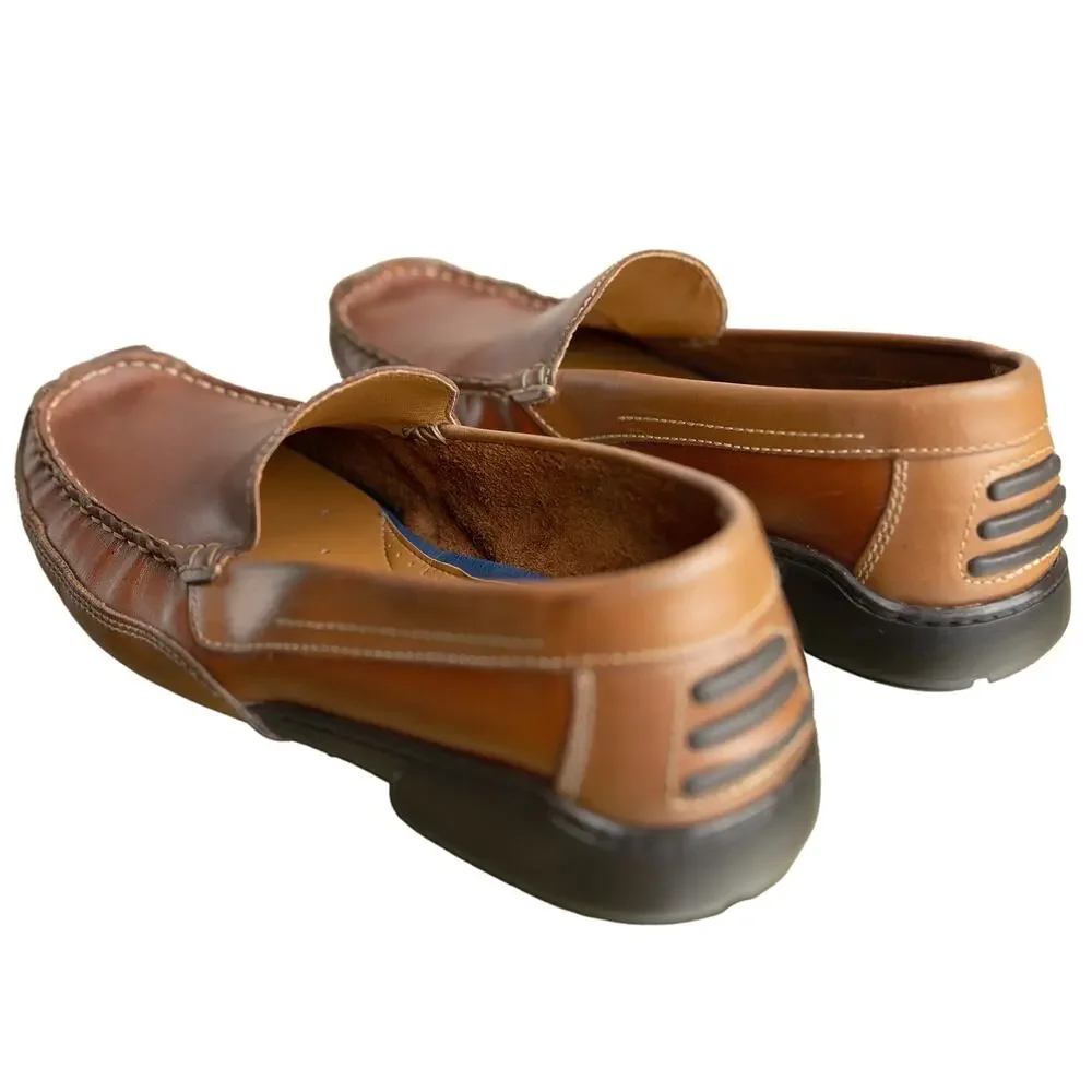 St. John's Bay Men's Brown Leather Driving Loafers Sz 11D Venetian Slip On Moc's